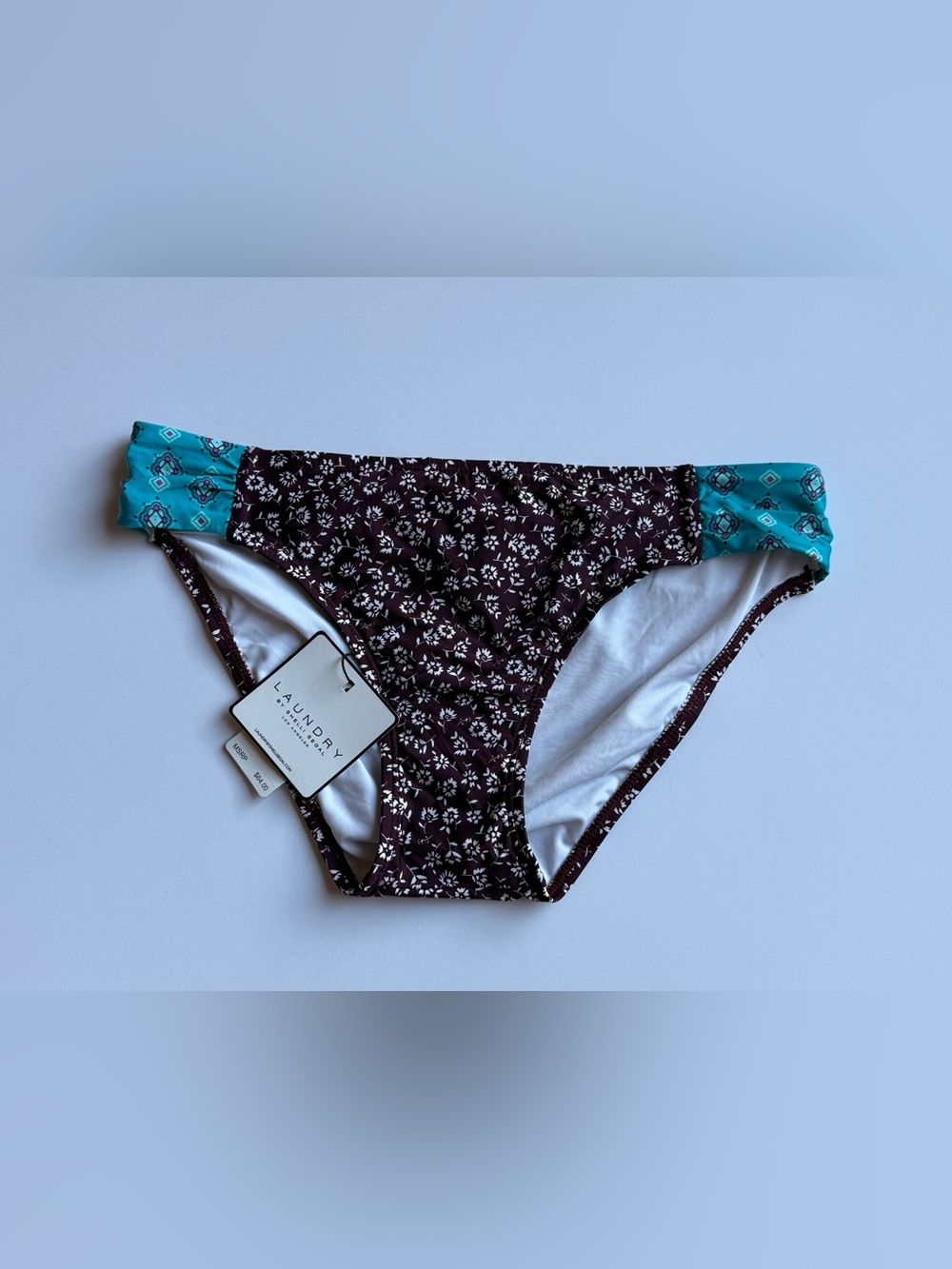 Laundry By Shelli Segal Brown Floral Bikini Bottom with Teal Side Panels